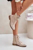 PS1 Ozdobené Boty Na Plochém Podpatku Eko Semišové Zateplené Světle Béžové Ellieo