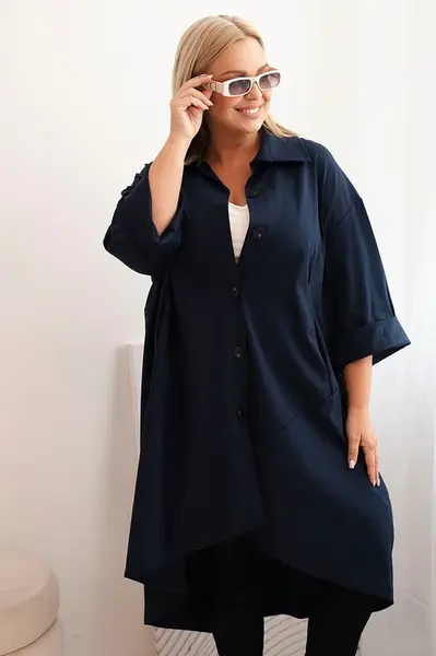 Kesi Włoski Dámský plášť Plus Size Punto s bavlnou a knoflíky granátová