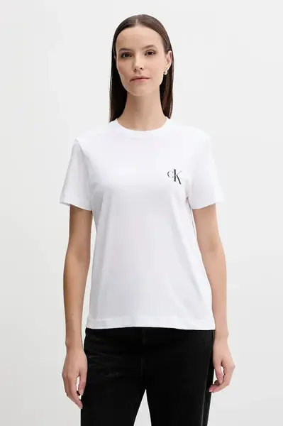 Bavlněné tričko Calvin Klein Jeans dámské, bílá barva, LV047C905G