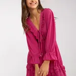 Fuchsiové minišaty s volánem v boho stylu OCH BELLA