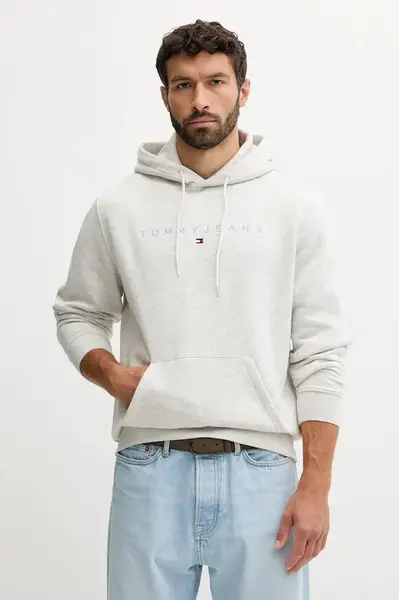 Mikina Tommy Jeans pánská, béžová barva, s kapucí, s potiskem, DM0DM20746