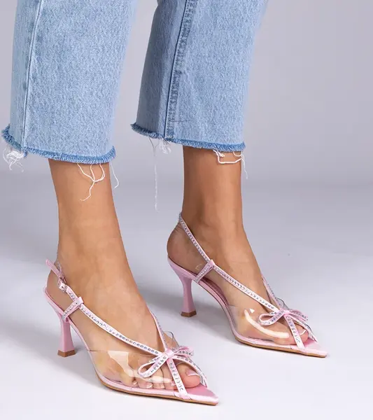 marka niezdefiniowana Růžové průhledné sandály na jehlovém podpatku s kamínky Kloksi