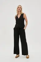 Marisse Black Linen Wide-Leg Trousers