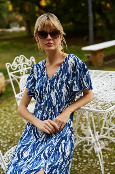 Marisse Blue Short-Sleeved Midi Dress