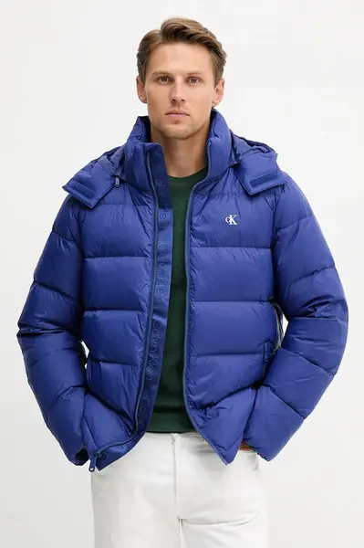Péřová bunda Calvin Klein Jeans modrá barva, zimní, LV04RC518G