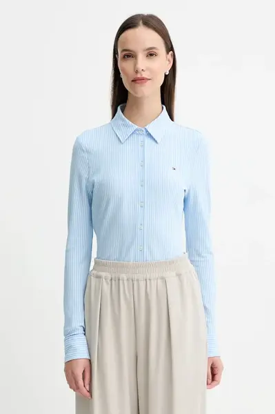 Košile Tommy Hilfiger dámská, bílá barva, slim, s klasickým límcem, WW0WW43528