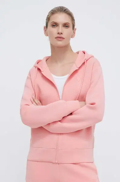 Mikina Guess ALLIE dámska, oranžová farba, s kapucňou, s potlačou, V3RQ11 K7UW2