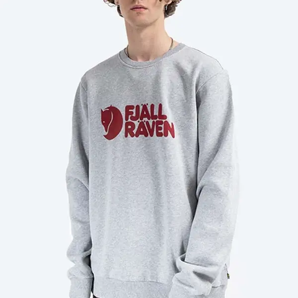 Bavlnená mikina Fjallraven Logo Sweater pánska, šedá farba, s nášivkou, F84142
