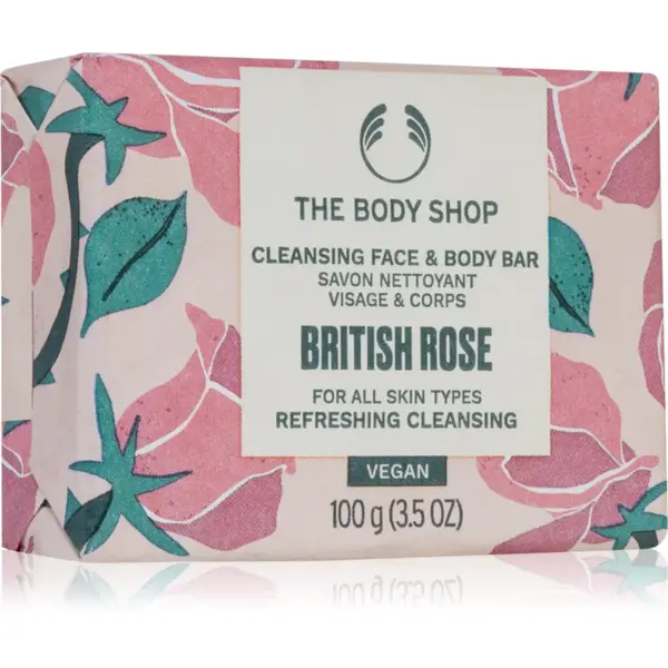 The Body Shop British Rose Cleansing Bar tuhé mydlo na telo a tvár 100 g