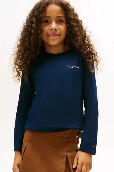 Dětské bavlněné tričko s dlouhým rukávem Tommy Hilfiger tmavomodrá barva, s potiskem, KS0KS00655