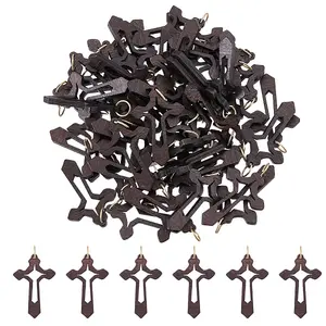 50Pcs Cross Wood Pendants