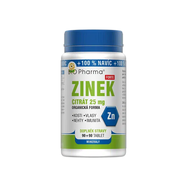 BIO PHARMA Zinek Citrát Forte 25 mg 90+90 tablet