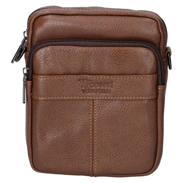 Pánská kožená crossbody taška hnědá - Coveri Fabien