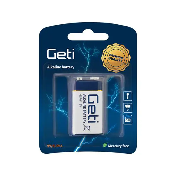 Baterie 9V (6LR61) alkalická GETI