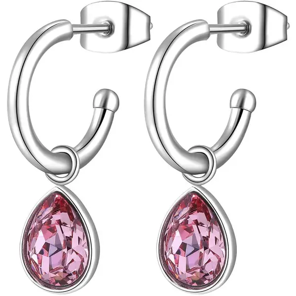 S'Agapõ Kruhové náušnice s ružovými kryštálmi 2v1 Lucky Light SKT22