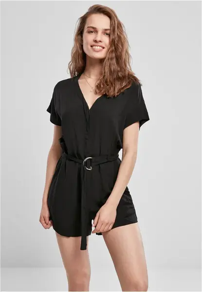 Women's jumpsuit with a short viscose belt in black