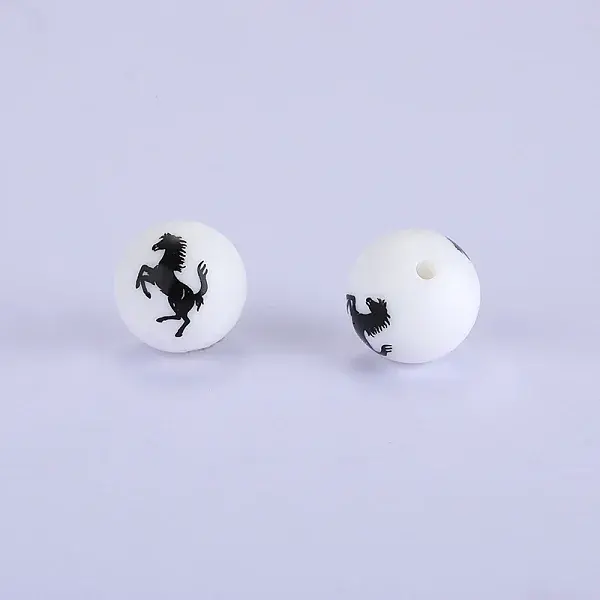 Printed Round with Horse Pattern Silicone Focal Beads