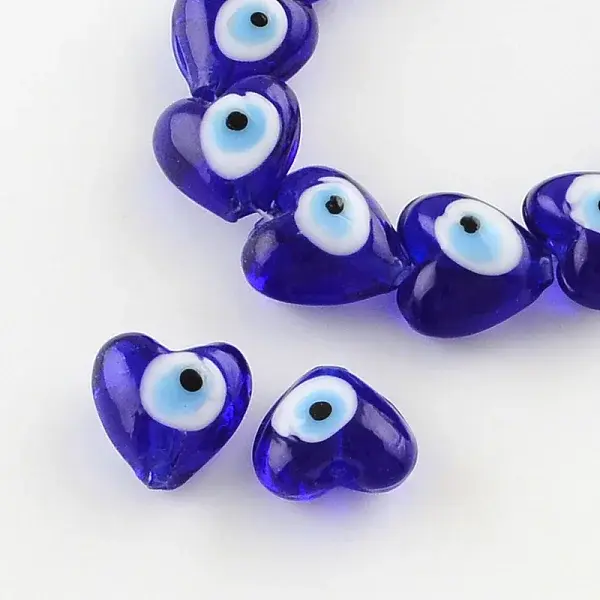 Heart Evil Eye Lampwork Bead Strands