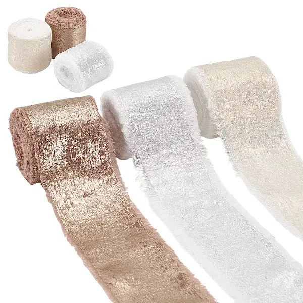 3 Colors Hot Stamping Polyester Frayed Ribbons