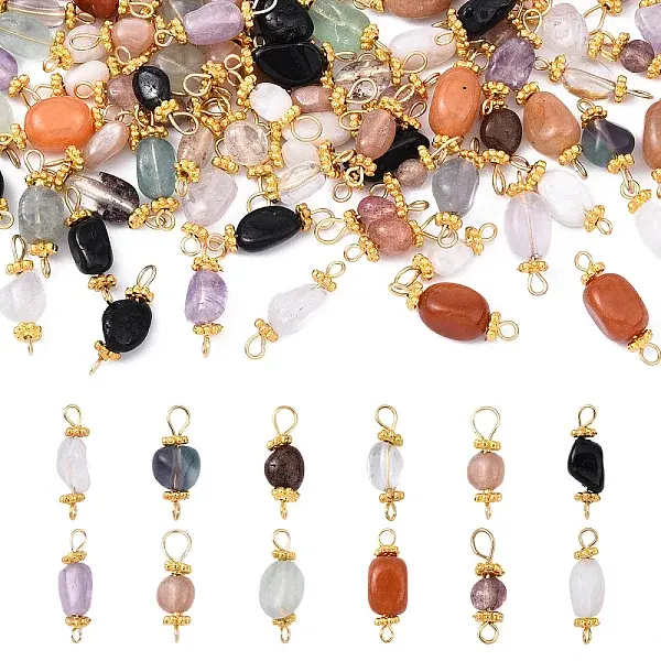 80Pcs 8 Style Natural Gemstone Connector Charms