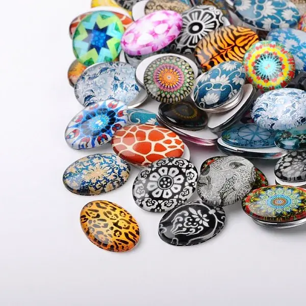 Mosaic Printed Glass Oval Cabochons