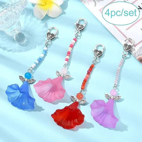 4Pcs Angel Acrylic & Glass Pendant Decorations