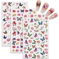 3Pcs 3 Styles Butterfly & Flower Plastic Nail Art Stickers Anaglyph Decals