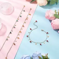 3Pcs 3 Colors Dyed Natural Banded Agate Round & 304 Stainless Steel Shell Shape Tassel Anklets for Women