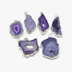 Natural Druzy Agate Slices Pendants