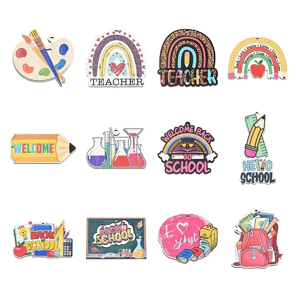 24Pcs 12 Styles Wood Pendants