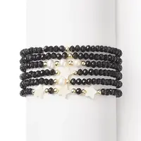 6Pcs 6 Style Natural Shell & Glass Star & Round Beaded Stretch Bracelets Set for Women