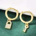 Lock & Key 925 Sterling Silver Micro Pave Clear Cubic Zirconia Hoop Earrings for Women