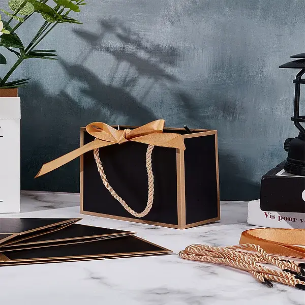 Paper Portable Gift Tote Boxes with Goldenrod Ribbon