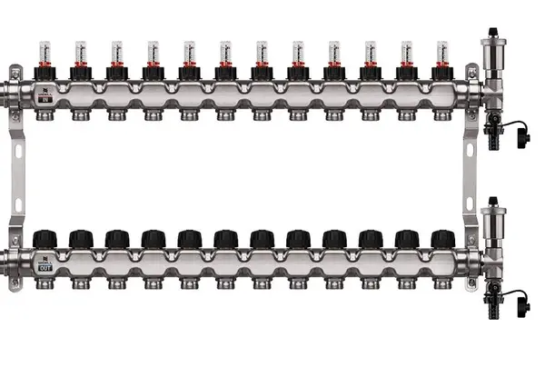 Wigell Podlahový rozdělovač WIGELL, 12 okruhů, nerez + odvzdušňování na klíč 8481.80.90