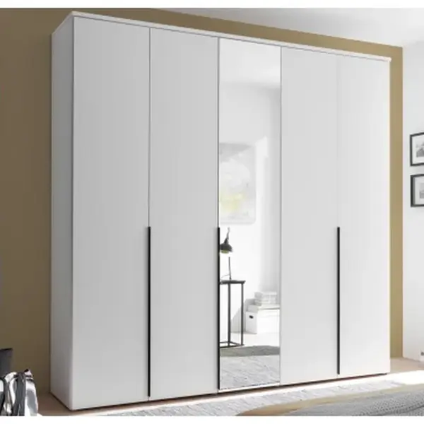 Šatní skříň se zrcadlem Kevo, 225 cm, bílá