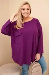 Kesi Włoski Dámská blůza Plus Size s bavlnou, s kapsou a ohrnutým rukávem tmavě fialová