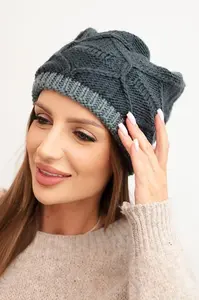 Kesi Dámská zimní čepice z vlny s proplétaným vzorem K443 grafitová