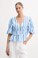 Lněná halenka Pedro del Hierro dámská, fialová barva, vzorovaná, 7659079