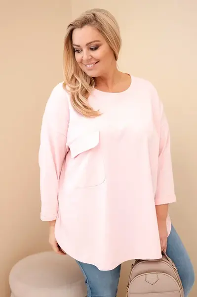 Plus size halenka s kapsou, pudrová