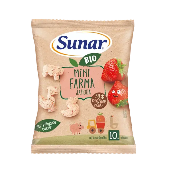 SUNAR BIO dětské křupky mini farma jahoda 10m+, 18 g
