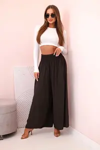 Kesi Włoski Dámske viskózové nohavice s elastickým pásom hnedý