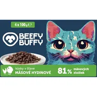 BEEFY BUFFY SET kapsičky pre mačky mäsové hydinové kúsky v omáčke 4 x 100g