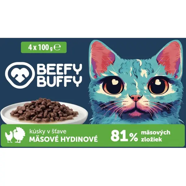 BEEFY BUFFY SET kapsičky pre mačky mäsové hydinové kúsky v omáčke 4 x 100g