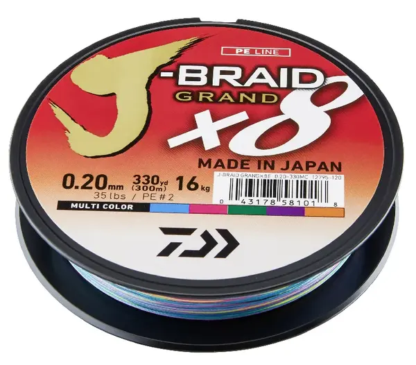 Daiwa splétaná šňůra j-braid 8 grand mutlibarva 150 m-průměr 0,10 mm / nosnost 7 kg