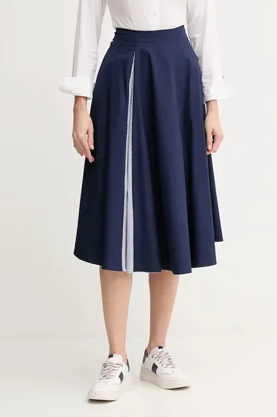 Sukně United Colors of Benetton tmavomodrá barva, midi, áčková, 49WND004Z