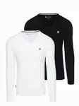 Ombre Set of men's SLIM FIT longsleeves with V neckline and logo 2-pack