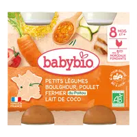 BABYBIO bio zelenina s bulgurom, farmárskym kuraťom a kokosovým mliekom
