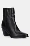 Kožené kotníkové boty Tommy Hilfiger WESTERN MID HEEL LEATHER CHELSEA dámské, černá barva, na podpatku, FW0FW08890