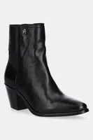 Kožené kotníkové boty Tommy Hilfiger WESTERN MID HEEL LEATHER CHELSEA dámské, černá barva, na podpatku, FW0FW08890