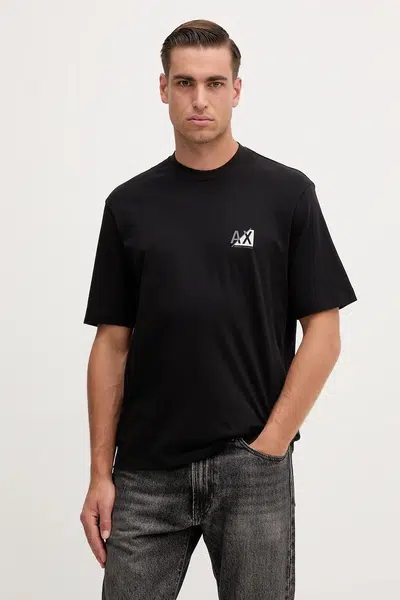 Bavlněné tričko Armani Exchange pánské, černá barva, s potiskem, XM001451 AF10356